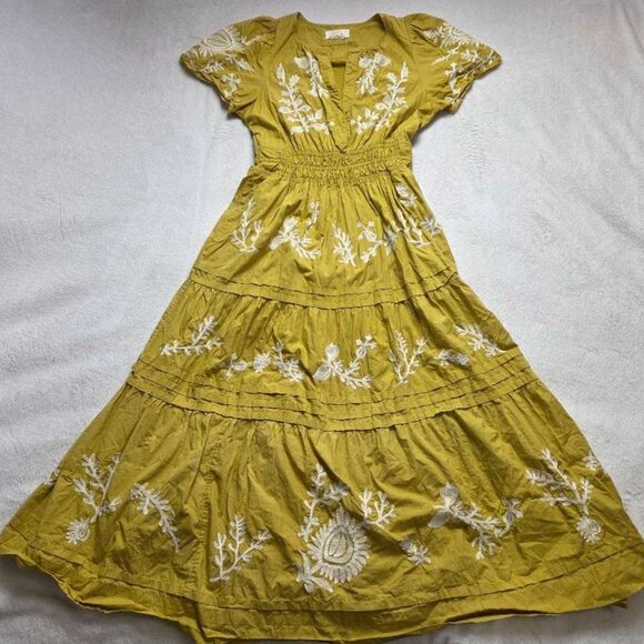 M By Anthropologie The Somerset printed maxi dress yellow embroidered flowers - Picture 1 of 11